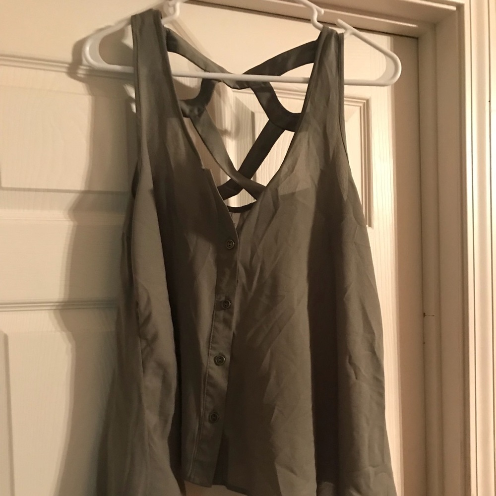 Olive green sheer asymmetrical tank